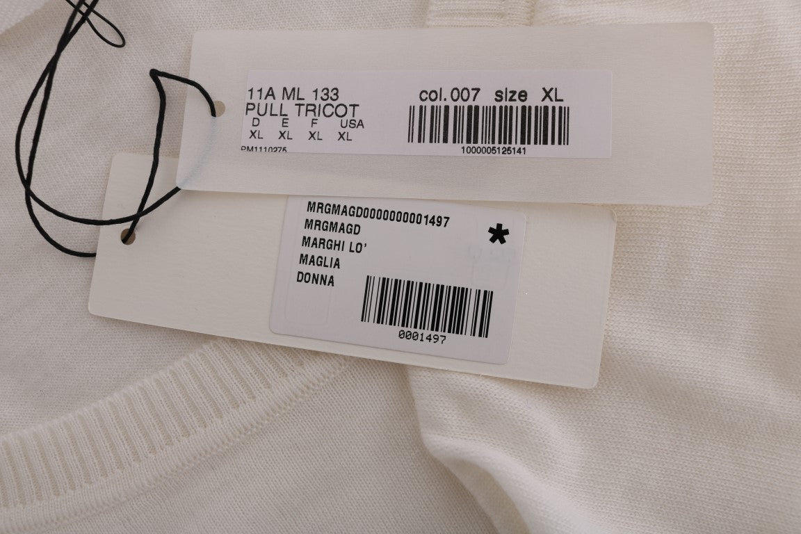 MARGHI LO' Witte 100% Lana wollen top blouse T-shirt
