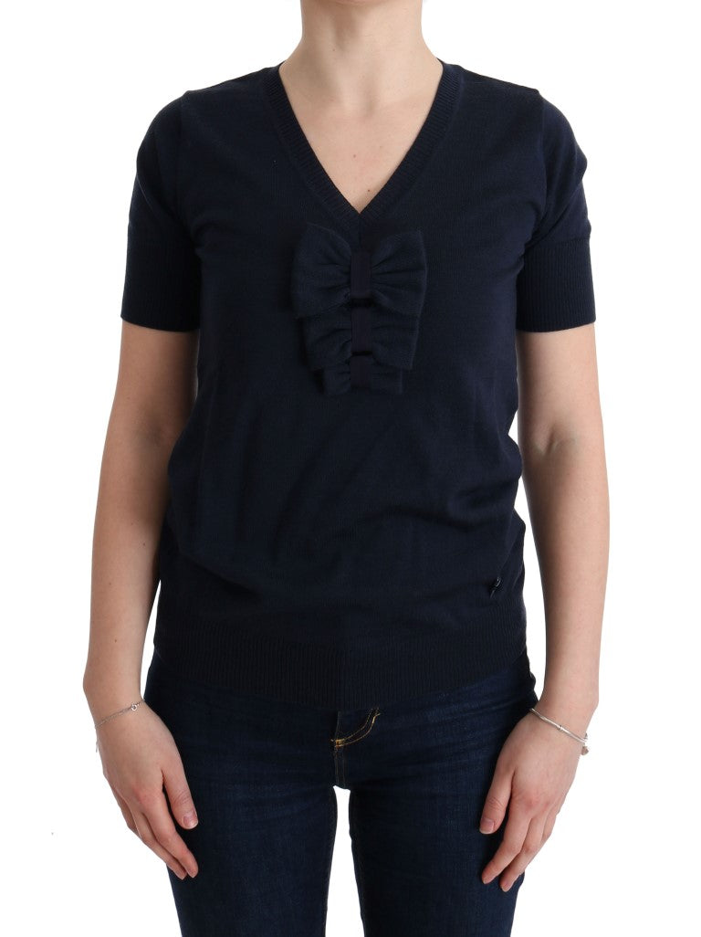 MARGHI LO' blauwe blousetop van 100% Lana-wol