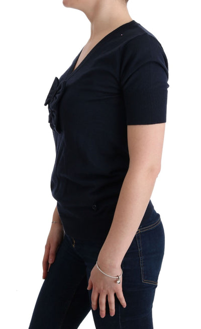 MARGHI LO' blauwe blousetop van 100% Lana-wol