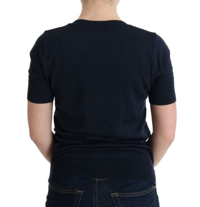 MARGHI LO' blauwe blousetop van 100% Lana-wol