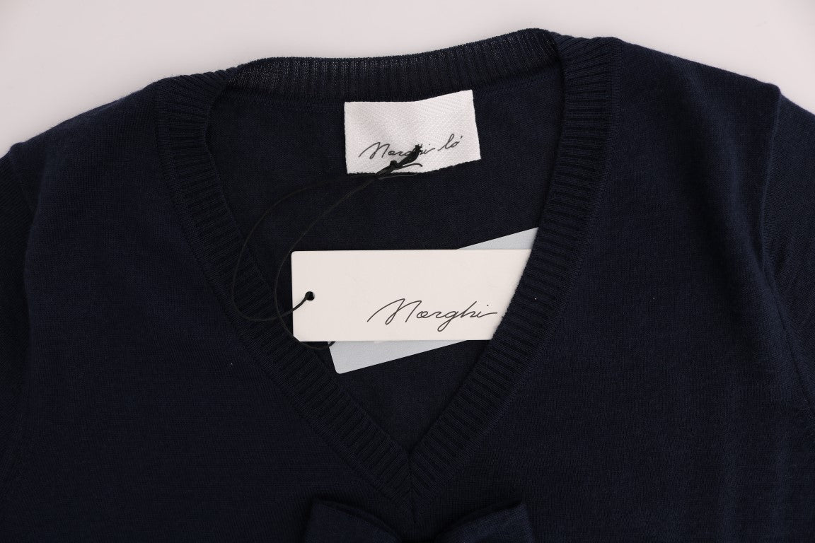 MARGHI LO' blauwe blousetop van 100% Lana-wol