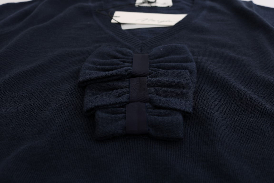 MARGHI LO' blauwe blousetop van 100% Lana-wol
