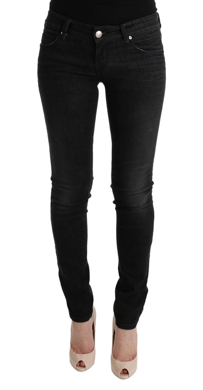 Acht Zwarte Denim Katoenen Broek Slim Fit Jeans