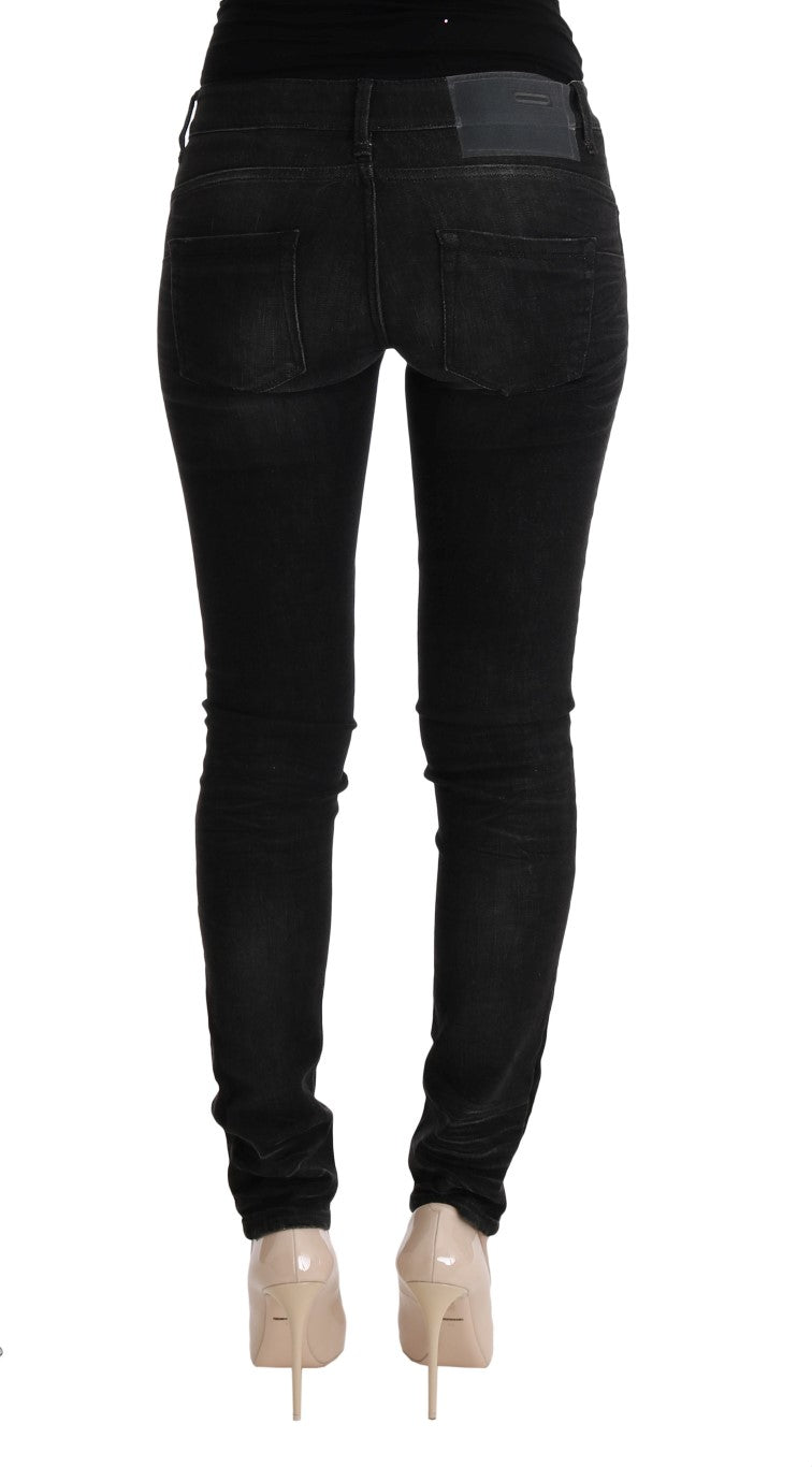 Acht Zwarte Denim Katoenen Broek Slim Fit Jeans