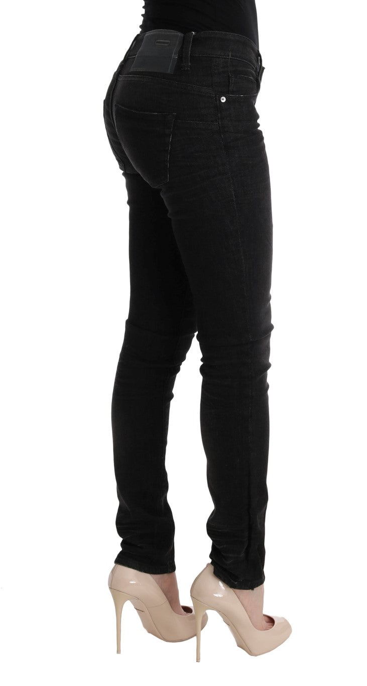 Acht Zwarte Denim Katoenen Broek Slim Fit Jeans