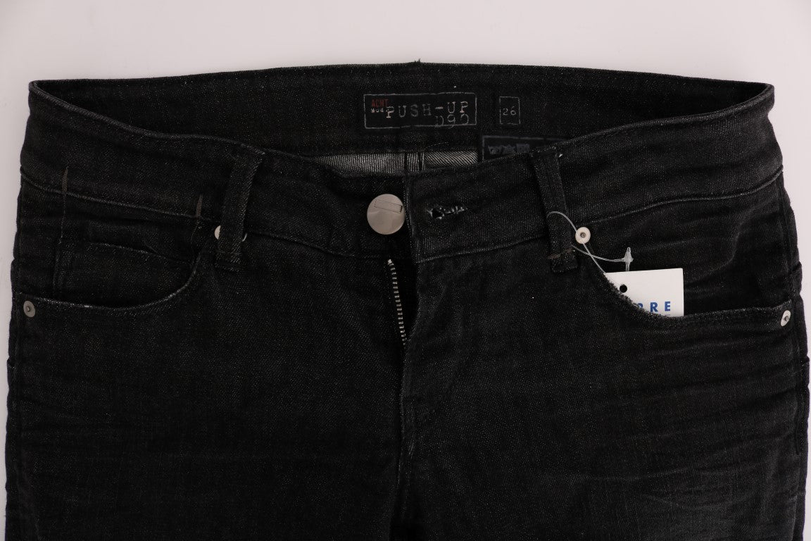 Acht Zwarte Denim Katoenen Broek Slim Fit Jeans