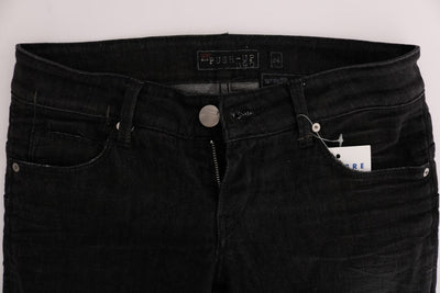 Acht Zwarte Denim Katoenen Broek Slim Fit Jeans