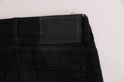 Acht Zwarte Denim Katoenen Broek Slim Fit Jeans