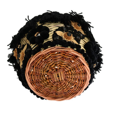 Dolce &amp; Gabbana Beige Straw Snakeskin Pom Pom Crystal AGNESE Tas