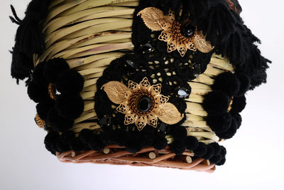 Dolce &amp; Gabbana Beige Straw Snakeskin Pom Pom Crystal AGNESE Tas