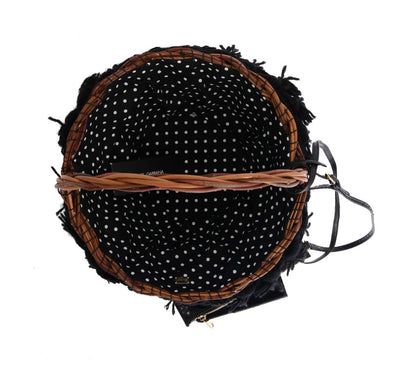 Dolce &amp; Gabbana Beige Straw Snakeskin Pom Pom Crystal AGNESE Tas