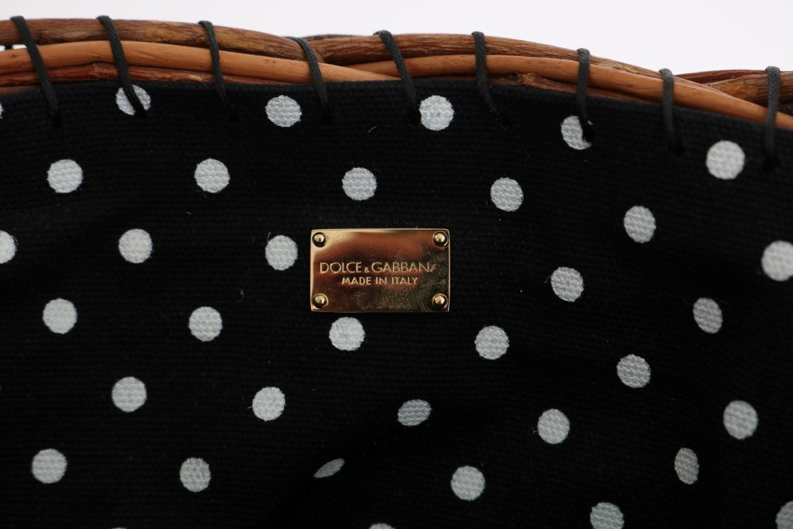 Dolce &amp; Gabbana Beige Straw Snakeskin Pom Pom Crystal AGNESE Tas
