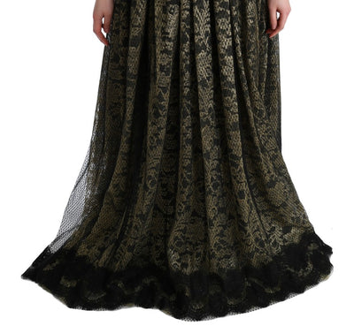 Robe droite en dentelle noire et jaune à cristaux Dolce &amp; Gabbana