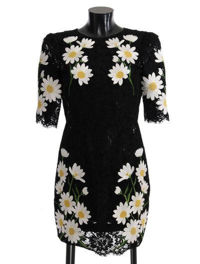 Robe Sicile en dentelle florale noire à motif camomille Dolce &amp; Gabbana