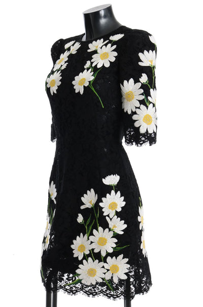 Robe Sicile en dentelle florale noire à motif camomille Dolce &amp; Gabbana