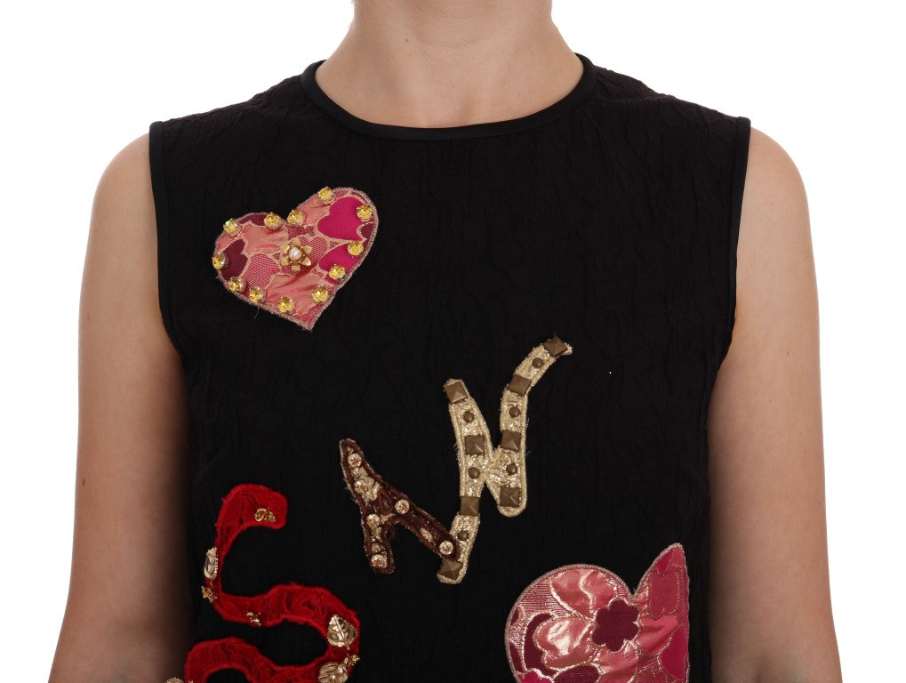 Robe droite noire San Valentino en cristal Dolce &amp; Gabbana