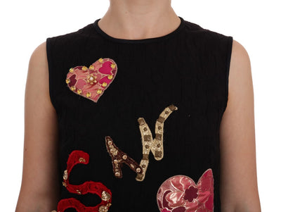 Robe droite noire San Valentino en cristal Dolce &amp; Gabbana