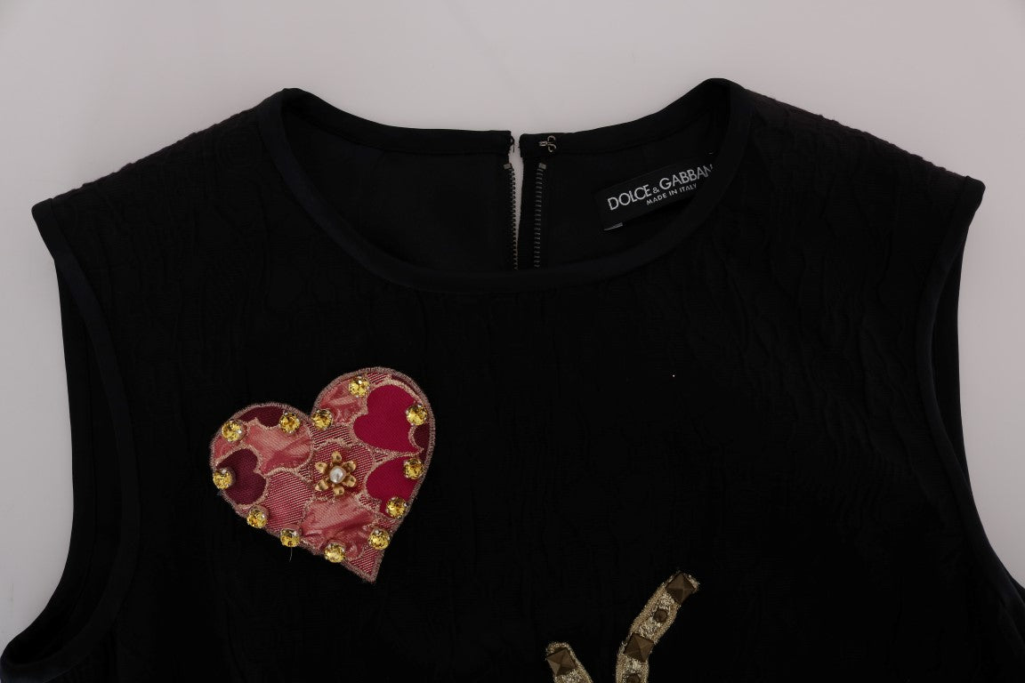 Robe droite noire San Valentino en cristal Dolce &amp; Gabbana