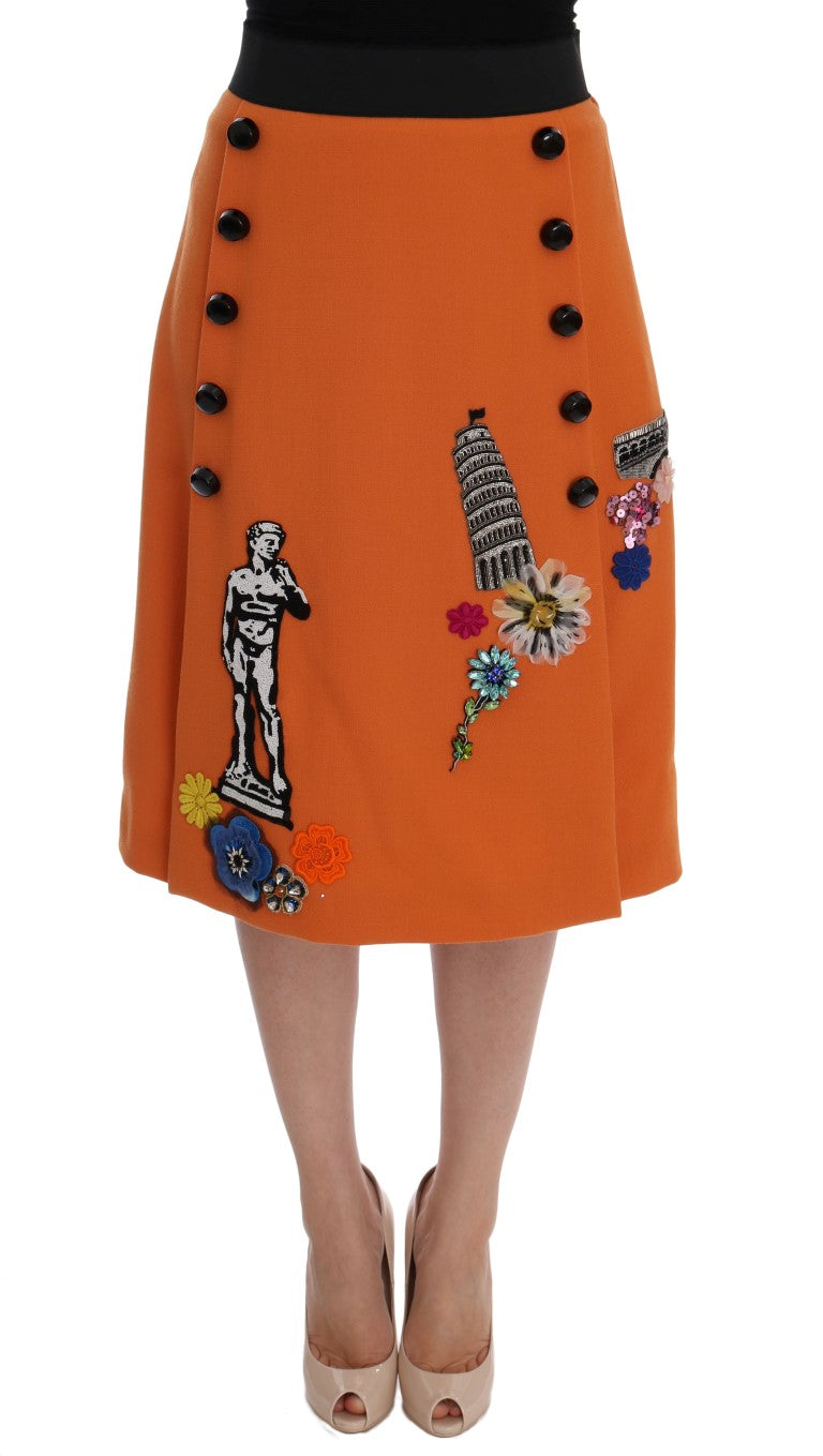 Dolce &amp; Gabbana oranje wollen rok met kristallen paillettenapplicaties