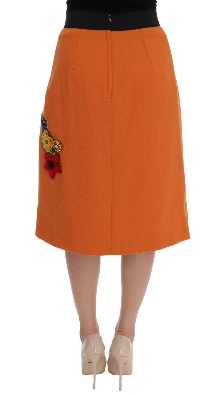 Dolce &amp; Gabbana oranje wollen rok met kristallen paillettenapplicaties