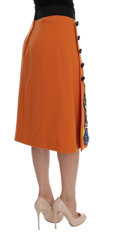 Dolce &amp; Gabbana oranje wollen rok met kristallen paillettenapplicaties