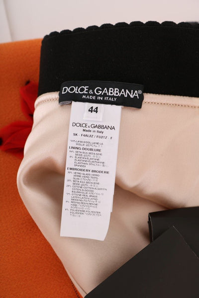 Dolce &amp; Gabbana oranje wollen rok met kristallen paillettenapplicaties