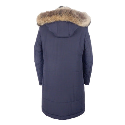 Made in Italy Blue Wool Men Raincoat