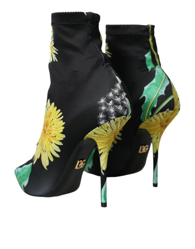 Bottines en jersey extensible noir à fleurs Dolce &amp; Gabbana
