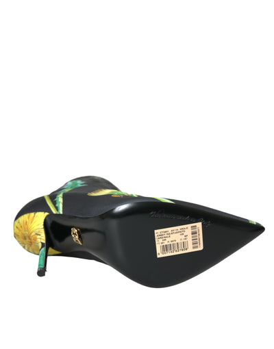 Bottines en jersey extensible noir à fleurs Dolce &amp; Gabbana