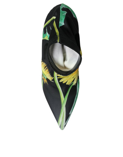 Bottines en jersey extensible noir à fleurs Dolce &amp; Gabbana