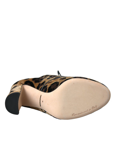 Bottines à lacets à motif léopard marron Dolce &amp; Gabbana