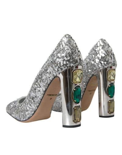 Dolce &amp; Gabbana zilveren pumps met paillettenversiering