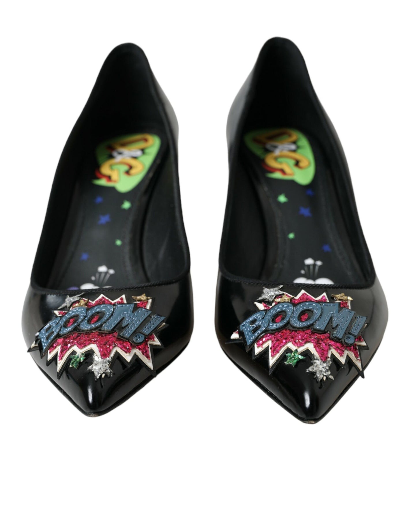 Dolce &amp; Gabbana zwarte leren BOOM patch hakken pumps schoenen