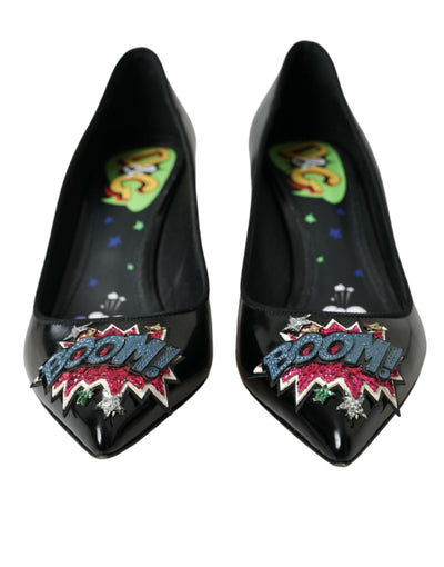 Dolce &amp; Gabbana zwarte leren BOOM patch hakken pumps schoenen