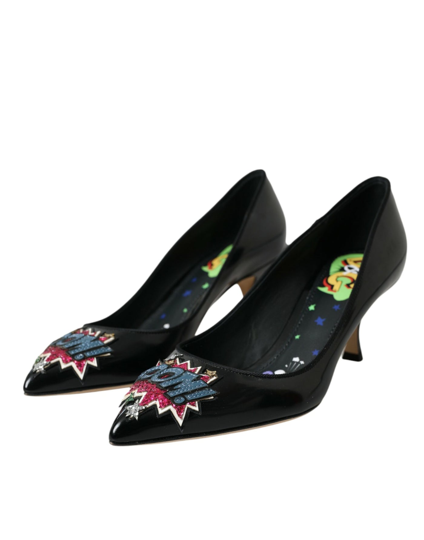 Dolce &amp; Gabbana zwarte leren BOOM patch hakken pumps schoenen