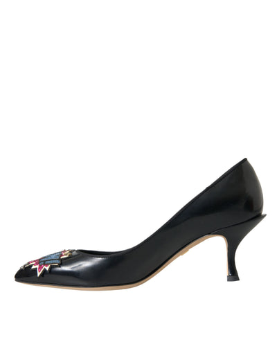 Dolce &amp; Gabbana zwarte leren BOOM patch hakken pumps schoenen