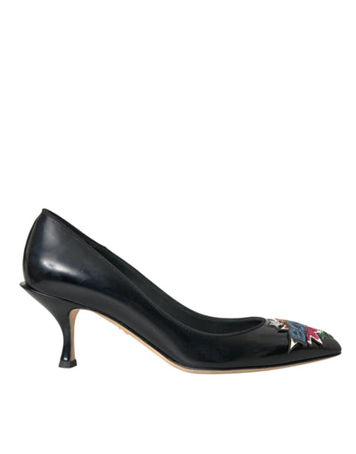 Dolce &amp; Gabbana zwarte leren BOOM patch hakken pumps schoenen
