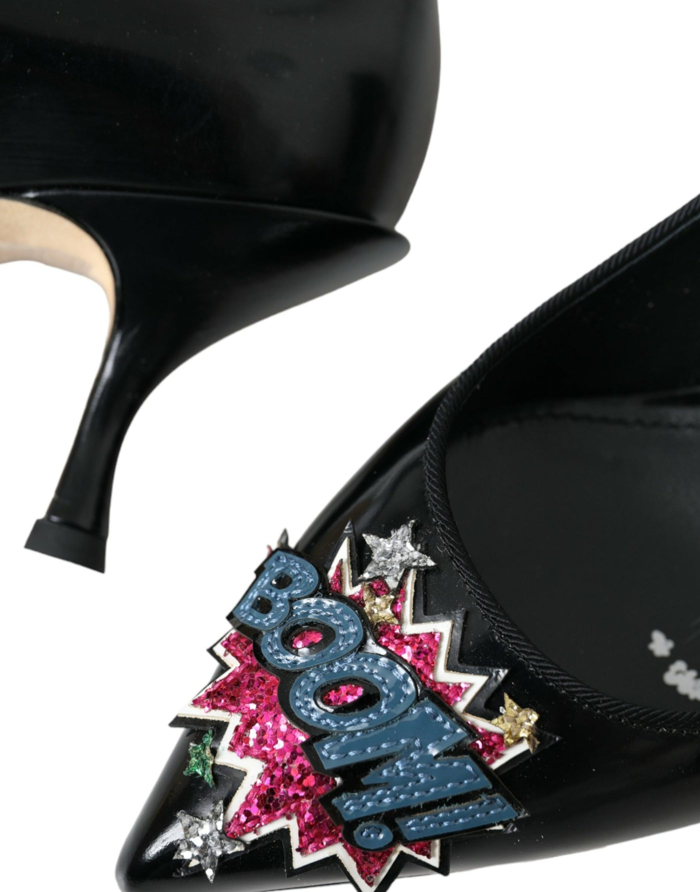 Dolce &amp; Gabbana zwarte leren BOOM patch hakken pumps schoenen