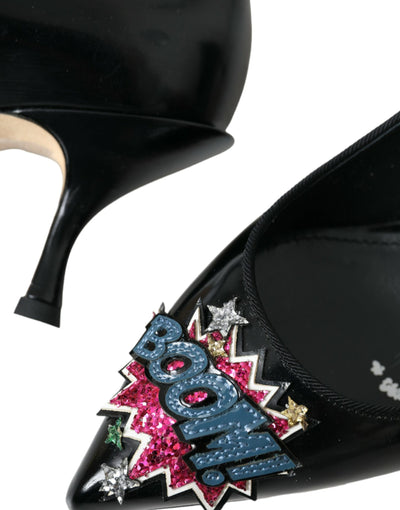 Dolce &amp; Gabbana zwarte leren BOOM patch hakken pumps schoenen