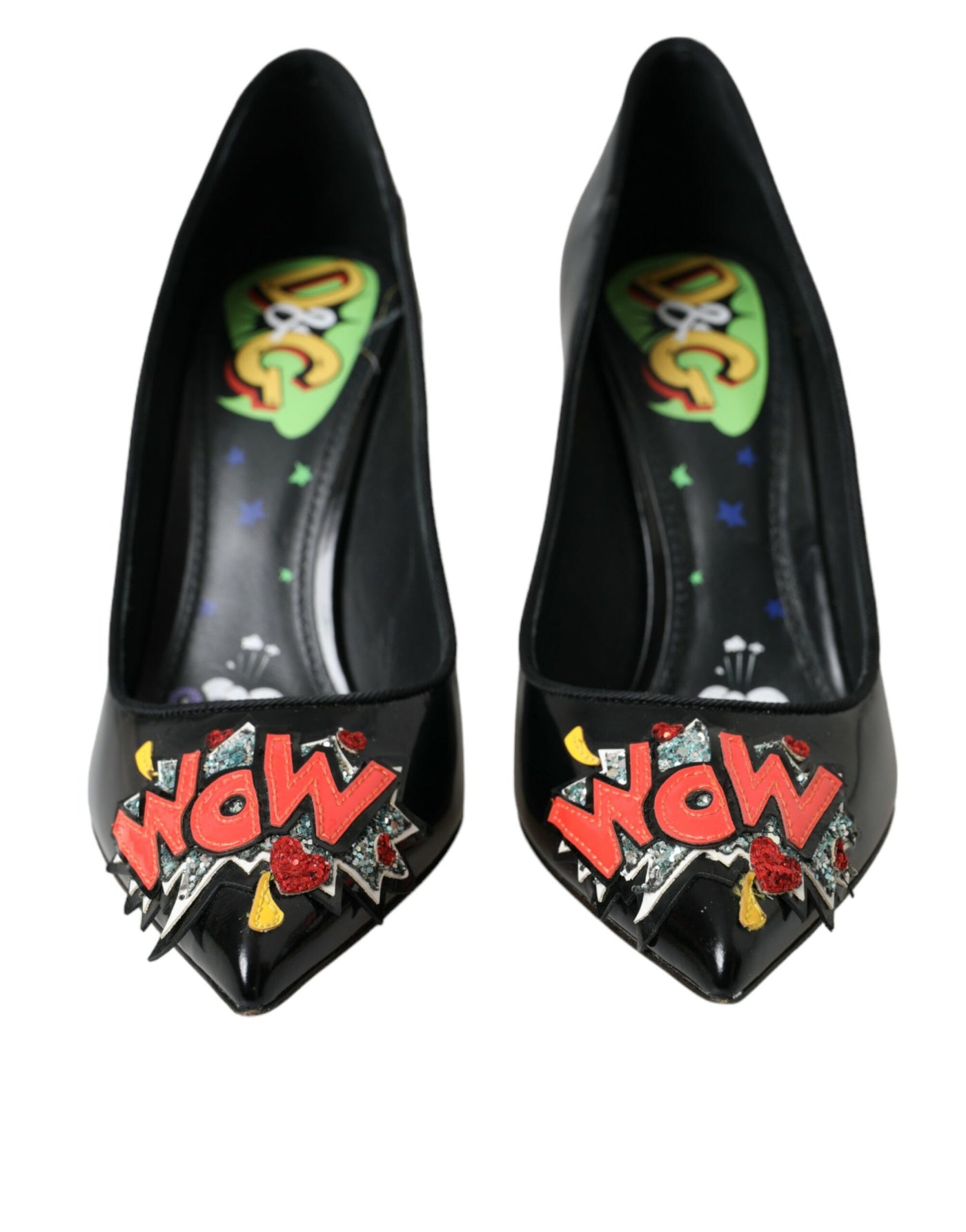 Dolce &amp; Gabbana Zwarte Leren WOW Patch Hakken Pumps Schoenen