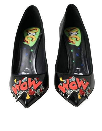 Dolce &amp; Gabbana Zwarte Leren WOW Patch Hakken Pumps Schoenen