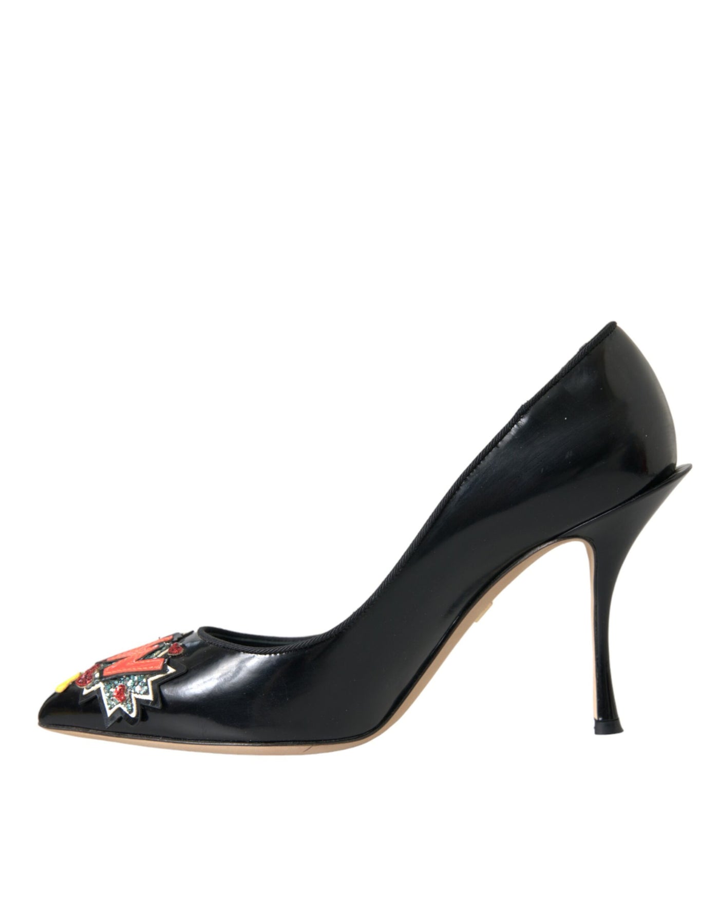 Dolce &amp; Gabbana Zwarte Leren WOW Patch Hakken Pumps Schoenen