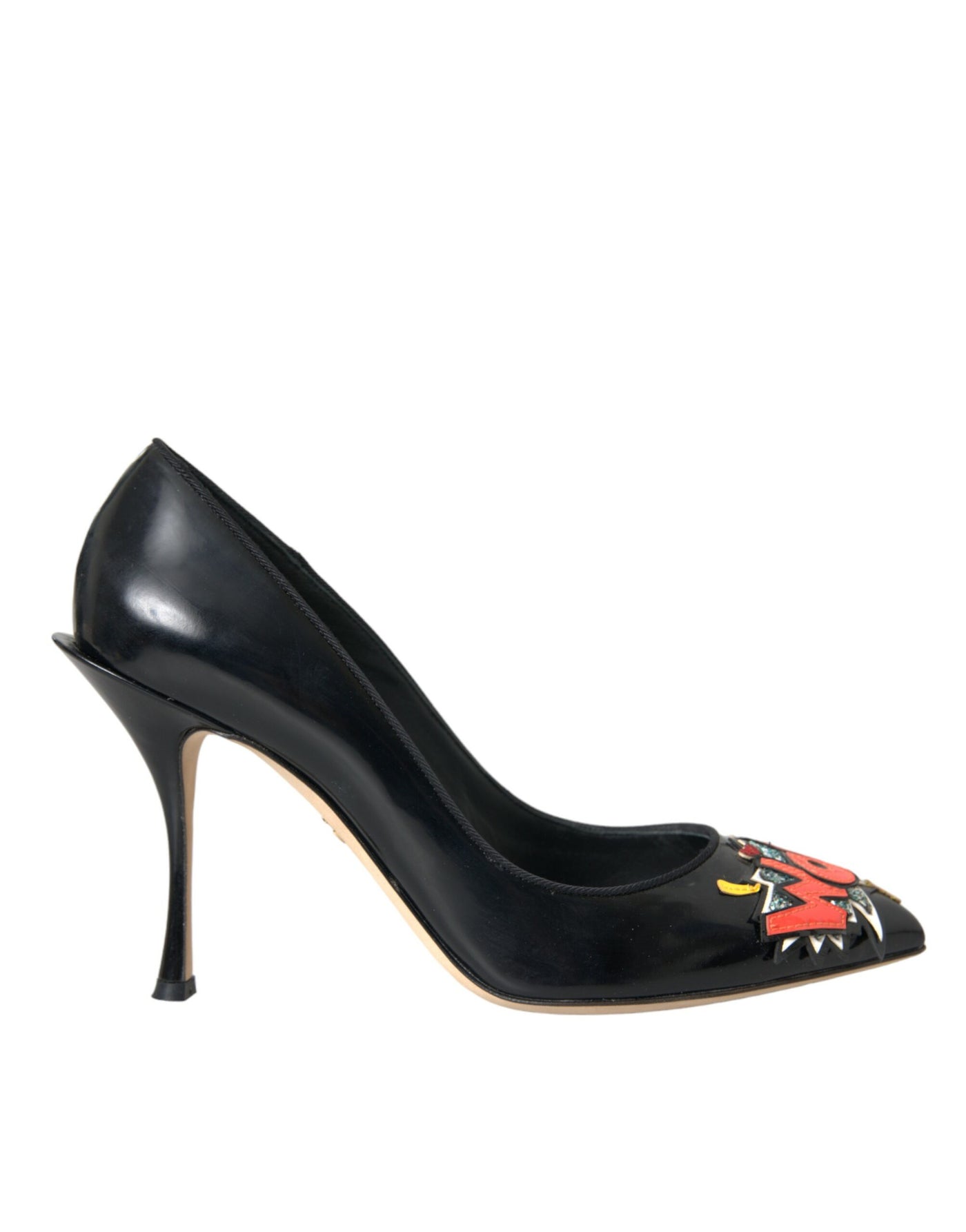 Dolce &amp; Gabbana Zwarte Leren WOW Patch Hakken Pumps Schoenen
