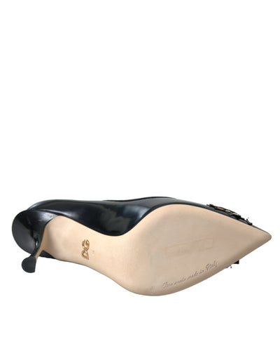 Dolce &amp; Gabbana Zwarte Leren WOW Patch Hakken Pumps Schoenen