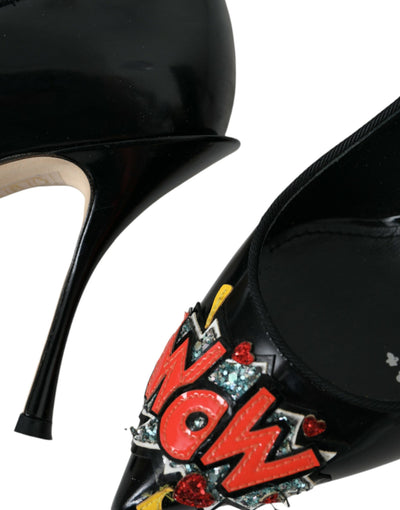Dolce &amp; Gabbana Zwarte Leren WOW Patch Hakken Pumps Schoenen
