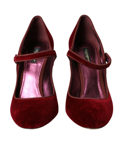 Dolce &amp; Gabbana Red Velvet Gold Crystals Hakken Mary Jane Schoenen