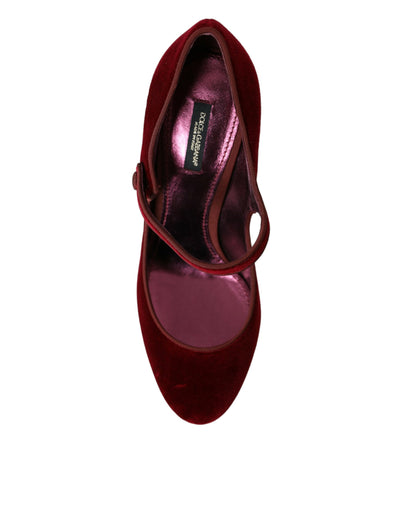 Dolce &amp; Gabbana Red Velvet Gold Crystals Hakken Mary Jane Schoenen