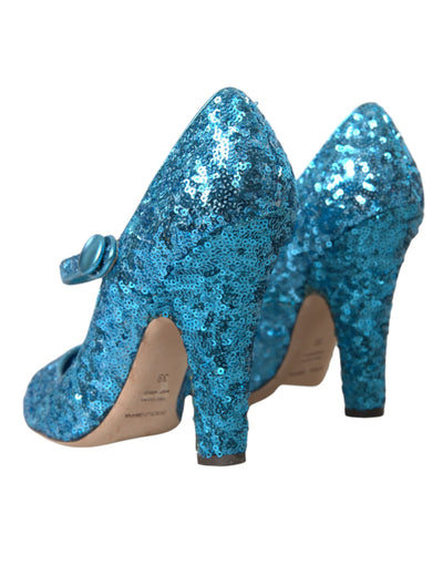 Dolce &amp; Gabbana Blauwe Pailletten Mary Jane Pumps Hoge Hakken Schoenen
