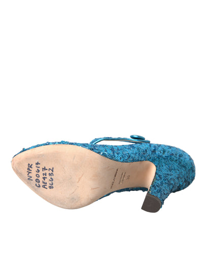 Dolce &amp; Gabbana Blauwe Pailletten Mary Jane Pumps Hoge Hakken Schoenen
