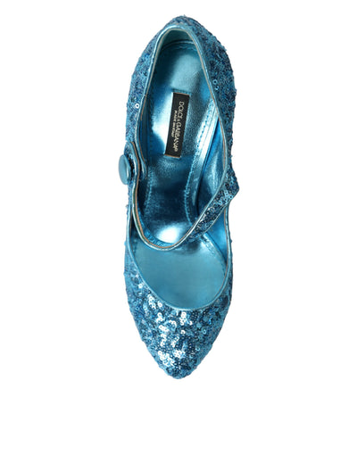 Dolce &amp; Gabbana Blauwe Pailletten Mary Jane Pumps Hoge Hakken Schoenen